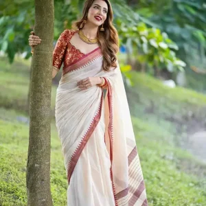 Pure Aarong Cotton Nakshi Pair Saree AC004 - White