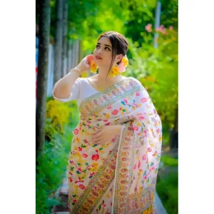 Half Silk Jamdani Saree White  W001 (Viral Collection)