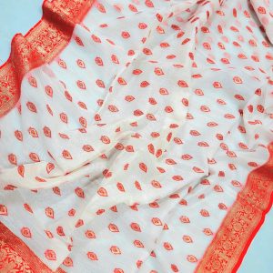 Best Indian Parshina Cotton Saree PS0020 - White